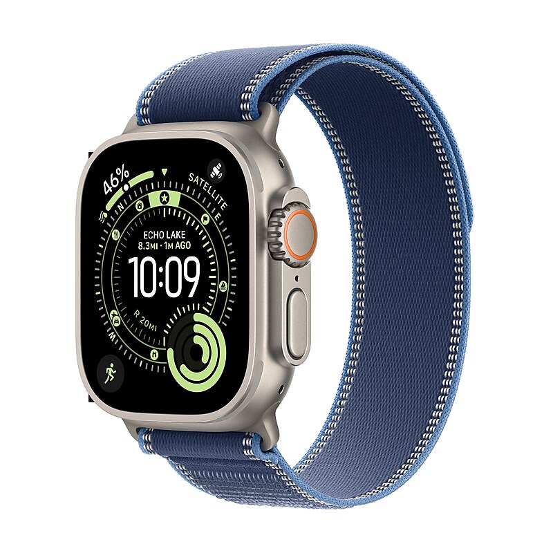 Apple Watch Ultra 3 GPS + Cellular Smartwatch, 49mm, Natural Titanium Case with Blue Trail Loop, Medium/Large (MEWU4LW/A) image 1