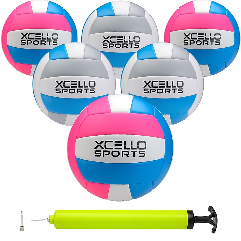 Xcello Sports Volleyballs with Pump, Pink/Blue and Grey/Blue, 6/Pack (XS-VB-6-ASST-1) image 1