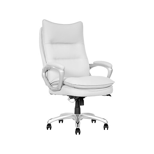 White Leather Desk Chair with Padded Arms by Zuo 