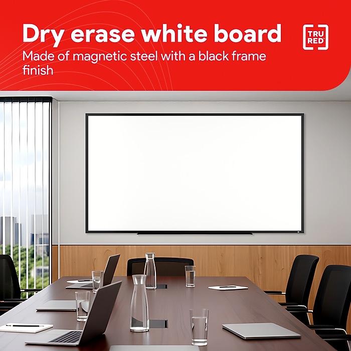 TRU RED™ Magnetic Steel Dry Erase Board, Black Frame, 8' x 4