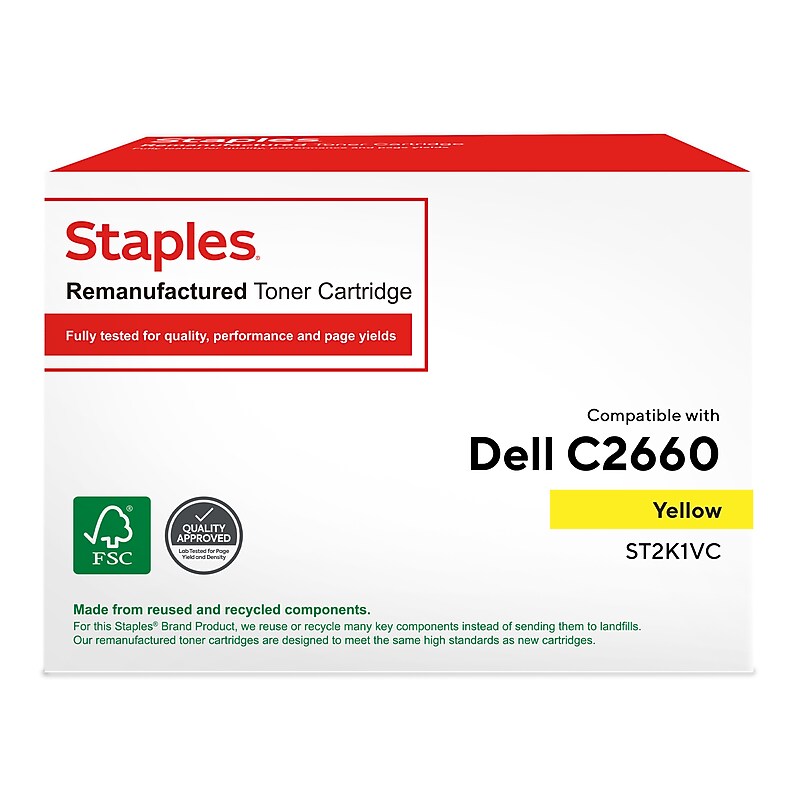Staples Remanufactured Yellow High Yield Toner Cartridge Replacement for Dell (TR2K1VC/ST2K1VC) image 1