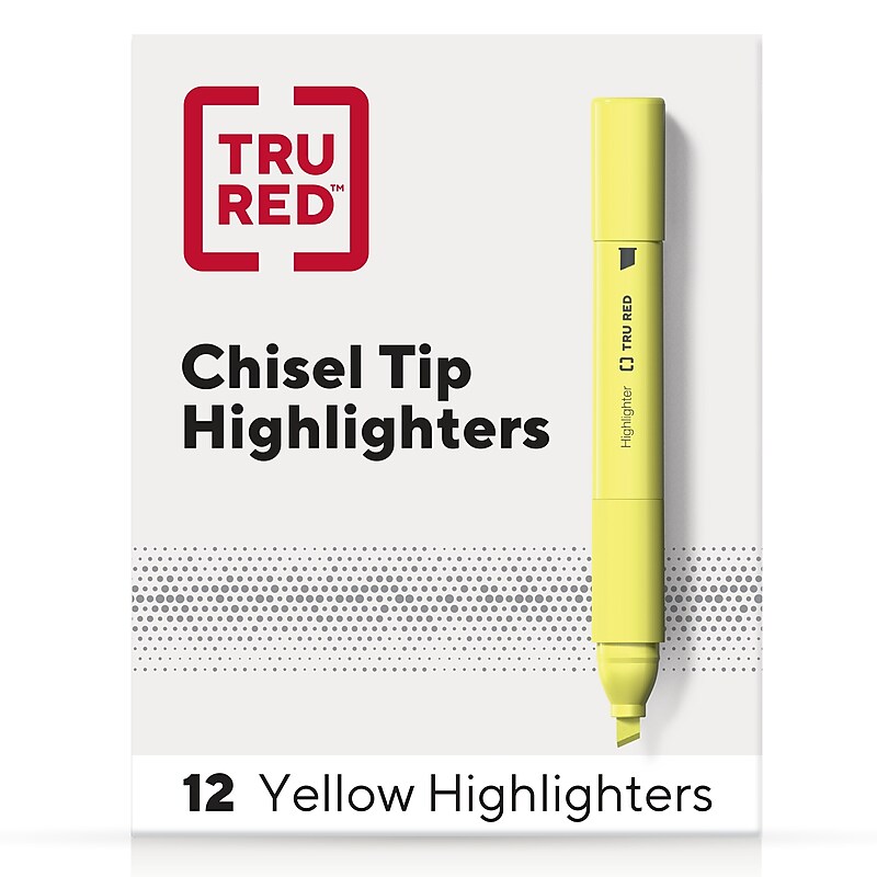 TRU RED™ Tank Highlighter with Grip, Chisel Tip, Yellow, Dozen (TR54579) image 1
