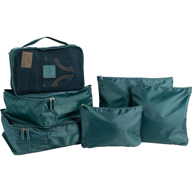 G Force 6-Piece Fabric Travel Pouch Set, Water Resistant, Emerald (27105-EMERALD) image 1