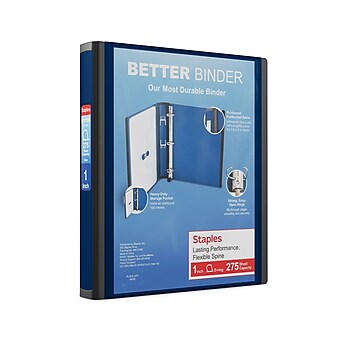 Staples® Heavy Duty 1" 3-Ring Better Binders, D-Ring, Navy Blue (ST55839-CC)