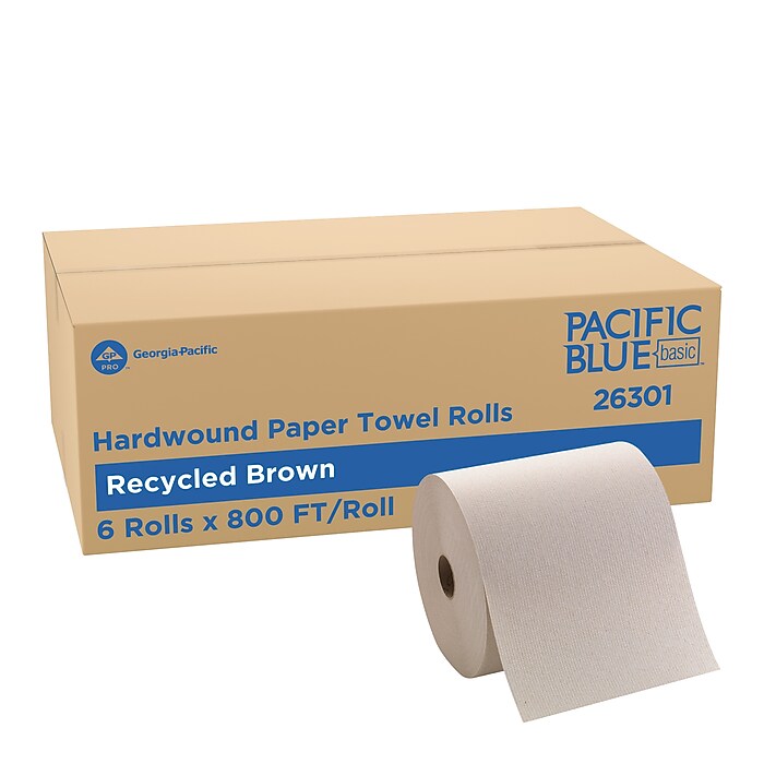 Pacific Blue Basic Recycled Hardwound Paper Towels, 1-ply, 800 ft