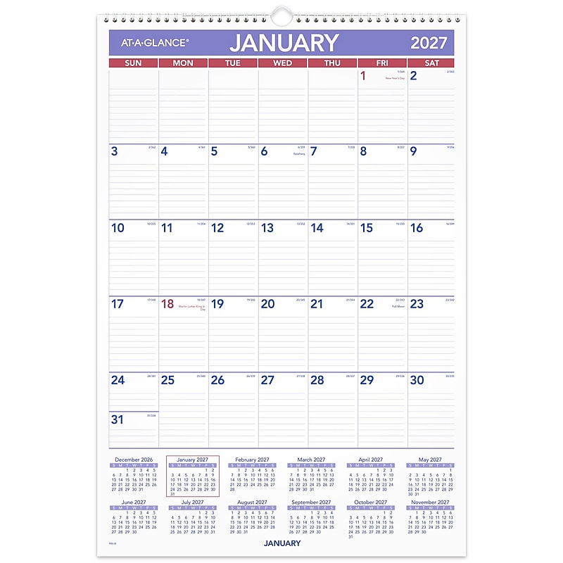2027 AT-A-GLANCE 15.5" x 22.75" Monthly Wall Calendar, White/Purple (PM3-28-27) image 1
