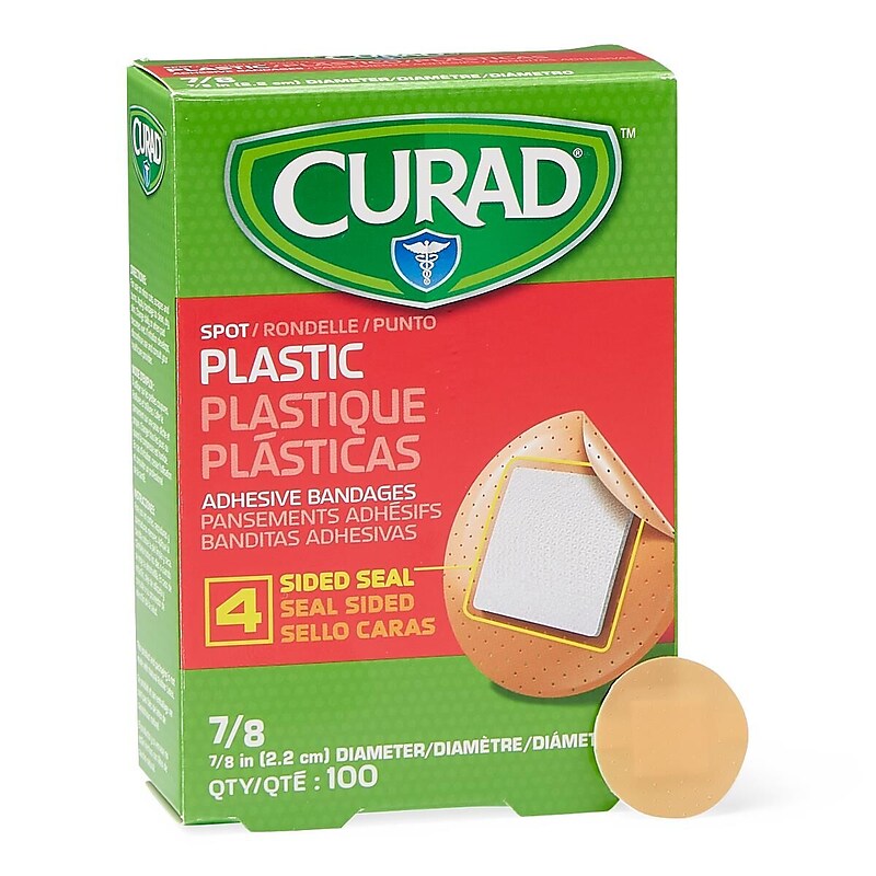 Curad Plastic Adhesive Bandages, Natural, 7/8" dia, 100 Bandages/Box (NON25501H) image 1