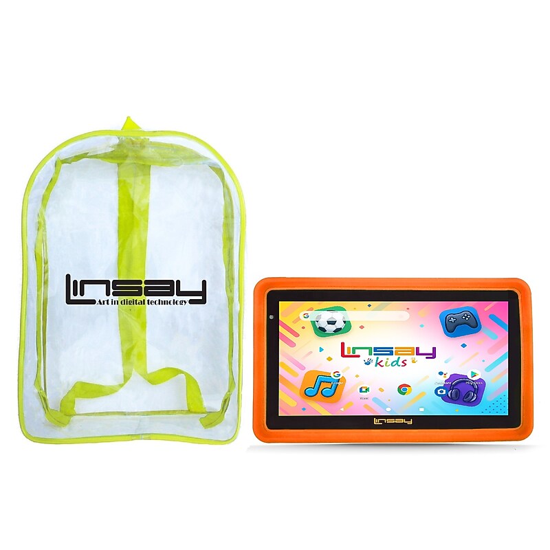 Linsay 7" Octa Core Tablet, WiFi, 128GB SSD, Android 15, Bundled with Kids Orange Defender Case with Backpack image 1
