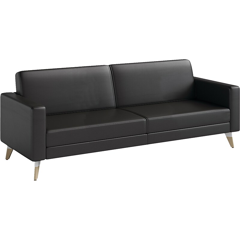 Safco Resi 77" Vinyl Lounge Sofa, Black (1730RESFEET4PKBL) image 1