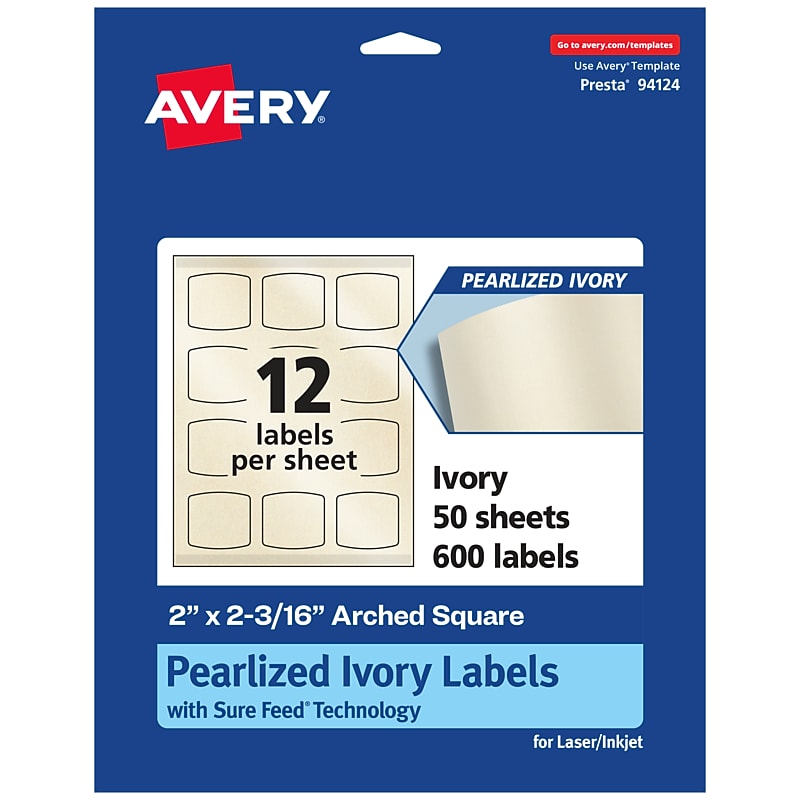 Avery Pearlized Ivory Square Multipurpose Labels, 2" x 2-3/16", Ivory, 600/Box (94124) image 1