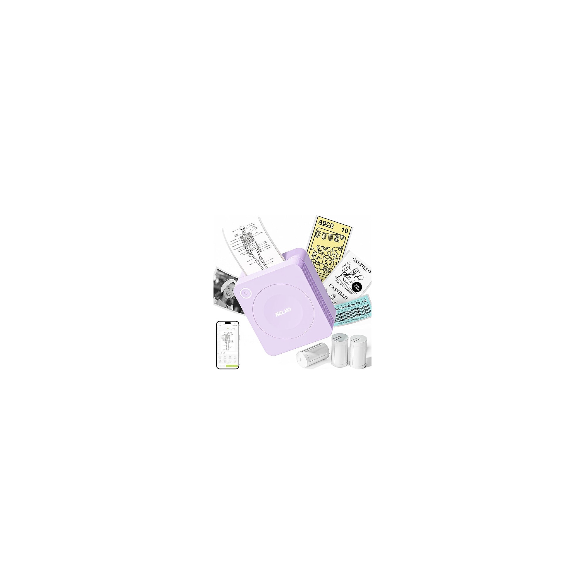 Nelko PM230 Portable Bluetooth Thermal Sticker Printer, Purple (P230PL-5435W-2R) Sansujyuku sansujyuku.com