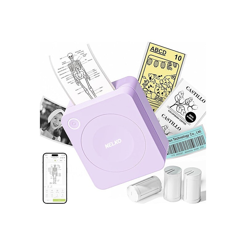 Nelko PM230 Portable Bluetooth Thermal Sticker Printer, Purple (P230PL-5435W-2R) image 1