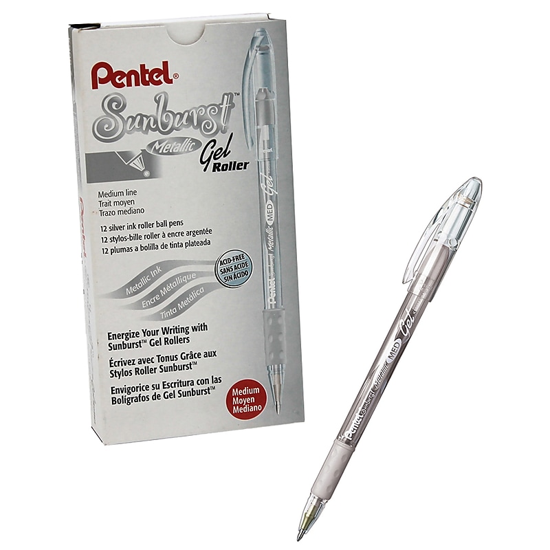 Pentel Sunburst Metallic Pen, Silver, Pack of 12 (PENK908Z-12) image 1