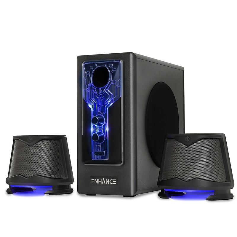 Enhance S21 Computer Speaker System, Black with Blue LED (ENPCSB2300BLWS) image 1