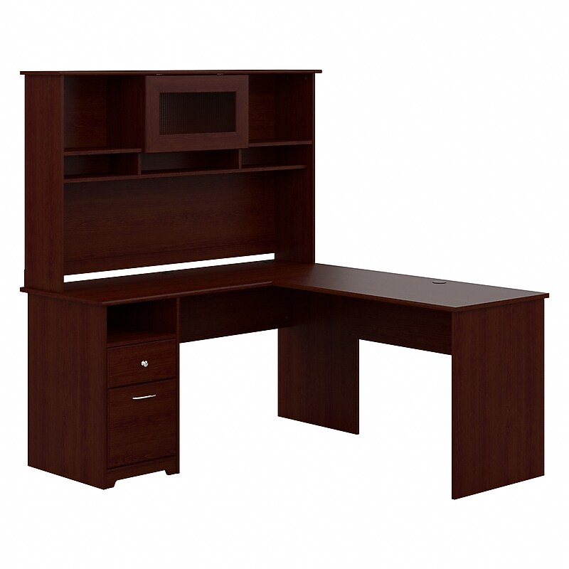 Bush Furniture Cabot 60"W L Shaped Computer Desk with Hutch and Drawers, Harvest Cherry (CAB046HVC) image 1