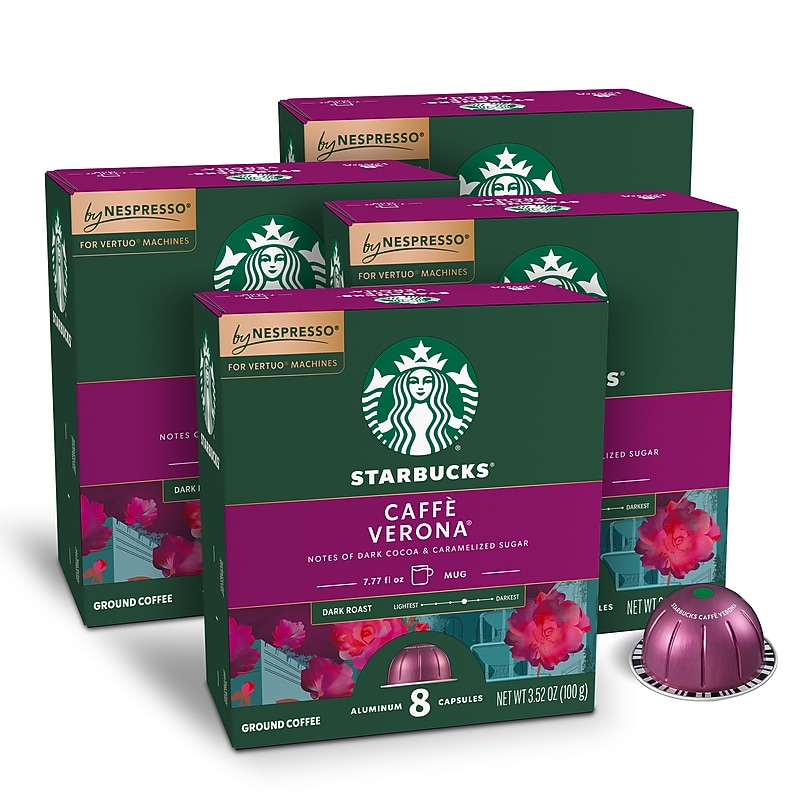 Starbucks Caffe Verona Coffee Nespresso Vertuo Capsules, Dark Roast, 32/Box (117661) image 1