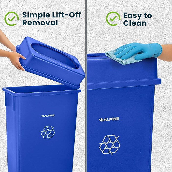 Alpine Industries Polypropylene Recycling Bin, 23 Gallon, Blue