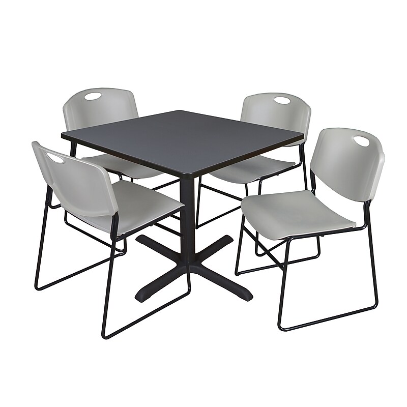 Regency 42-inch Square Table with Cain Base & 4 Zeng Stack Chairs, Gray (TB4242GY44GY) image 1