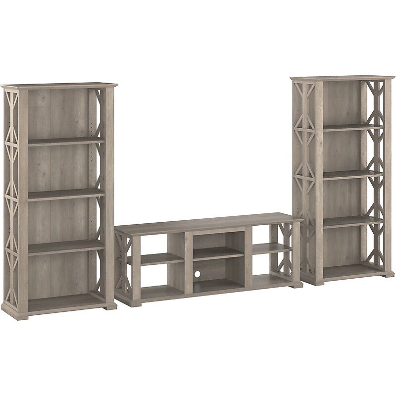 Bush Furniture Homestead TV Stand with 4-Shelf Bookcases, Screens up to 70", Driftwood Gray (HOT012DG) image 1