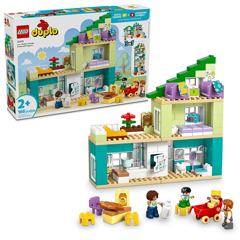 LEGO DUPLO Town 3 in 1 Modern Family House with Figures Building Set, 166 Pieces (10470) image 1
