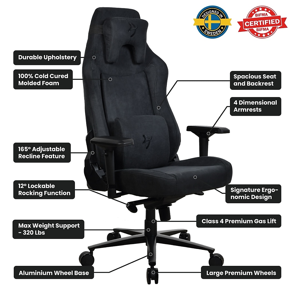 Specification diagram and features of Arozzi Vernazza XL Supersoft chair