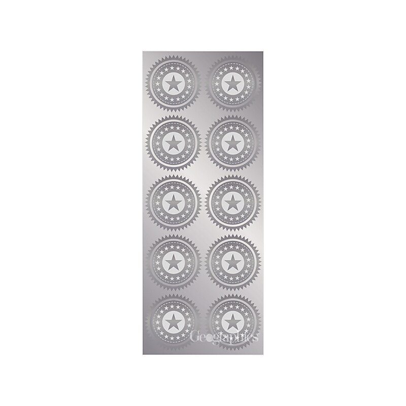 Geographic Star Embossed Recognition Certificate Seal, 2"Dia., Silver, 50/Pack (49364) image 1