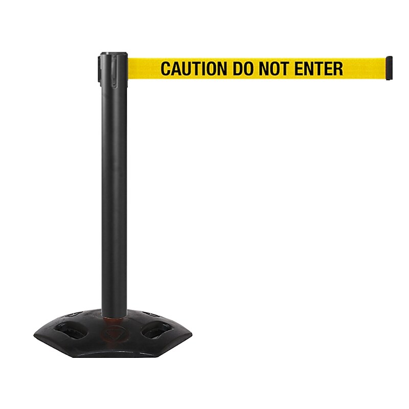 Queue Solutions WeatherMaster 300 2" Black Nylon Crowd Control Belt Barrier, Yellow - CAUTION DO NOT ENTER (WMR300B-YBC110) image 1
