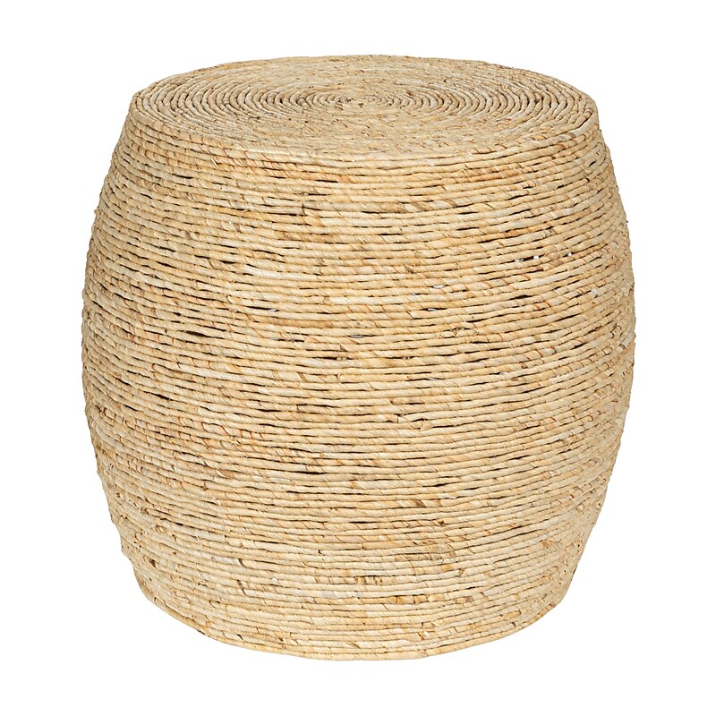 Storied Home Round Handwoven Corn Rope Barrel Accent Table, Natural (EC1672) image 1