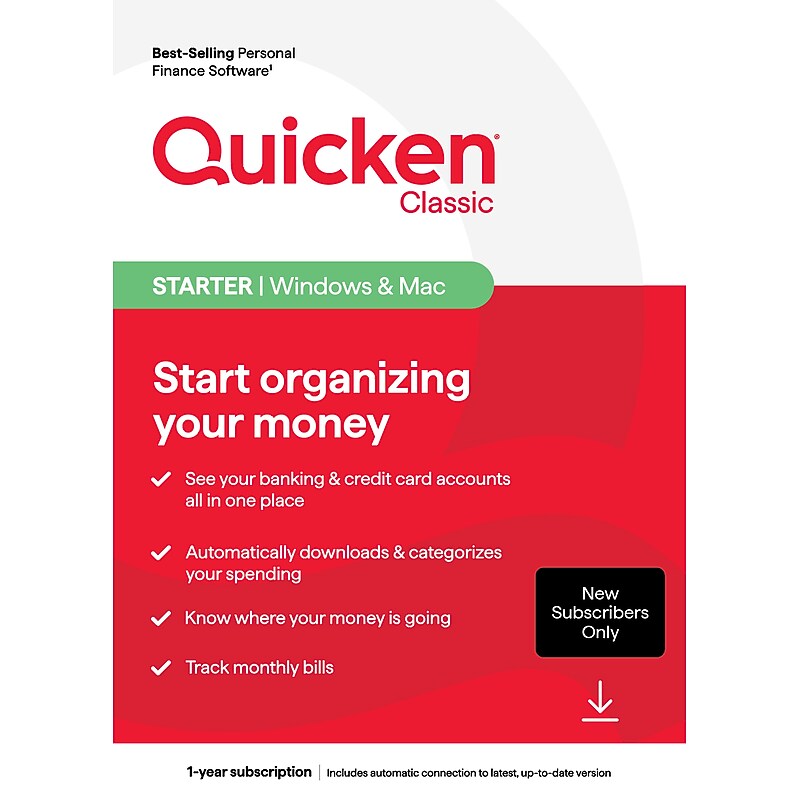 Quicken Classic Starter for New Subscribers Only, 1 User, Windows/Mac/Android/iOS, Download (170475) image 1