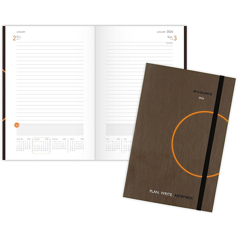 2026 AT-A-GLANCE Plan. Write. Remember. 5" x 8.25" Daily Planner, Paperboard Cover, Brown/Orange (70-6201-30-26) image 1
