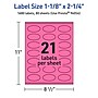 Avery Laser/Inkjet Oval Multipurpose Labels, 1-1/8" x 2-1/4", Bright Pink, 1680/Box (94054)~#|#~9365DA21-D980-4213-99E8F5B4199E57FF_sc7