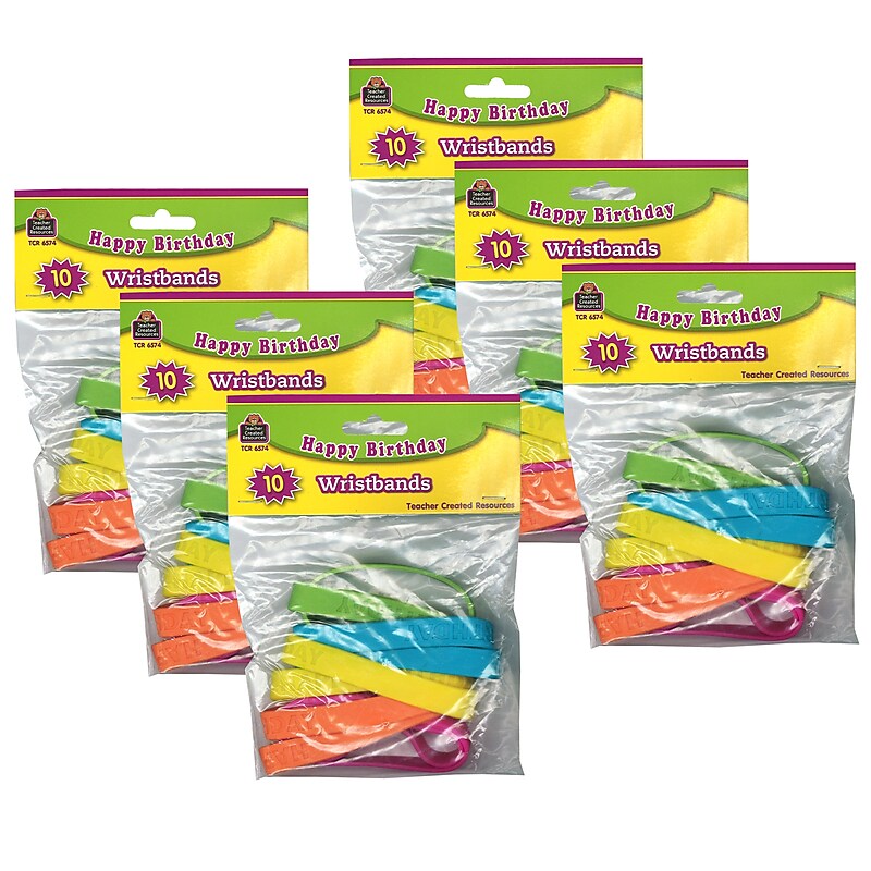 Teacher Created Resources Happy Birthday 2 Wristband Pack, 10 Per Pack, 6 Packs (TCR6574-6) image 1