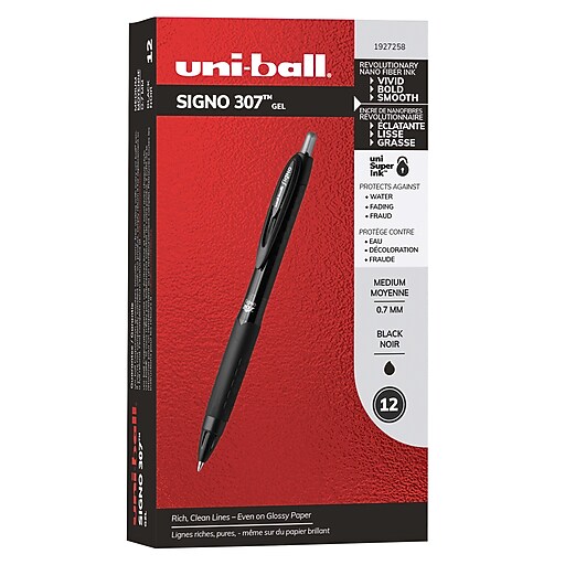 uniball Signo 307 Retractable Gel Pens, 0.7mm, Medium Point, Black Ink