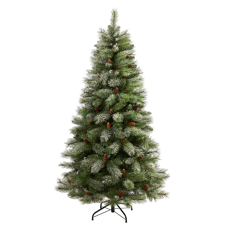 Nearly Natural 6' Snowed French Alps Mountain Pine Artificial Christmas Tree with 583 Bendable Branches and Pine Cones (T1859) image 1
