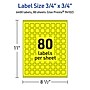 Avery Laser/Inkjet Square Multipurpose Labels, 0.75" x 0.75", Neon Yellow, 6400/Box (94102)~#|#~937AEA5B-4760-4ED6-8568558B3F1E954A_sc7