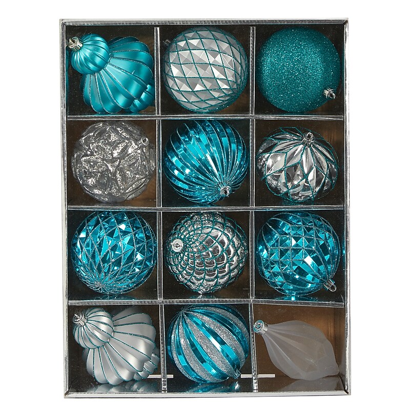 Nearly Natural Holiday Lux Shatterproof Blue Christmas Tree Ornament Set, 100mm, 12/Set (D1004-BL) image 1