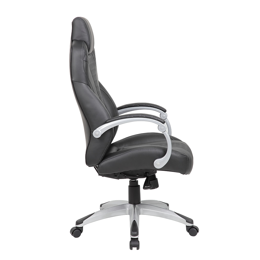 Side view of Boss ergonomic vinyl swivel executive chair in black