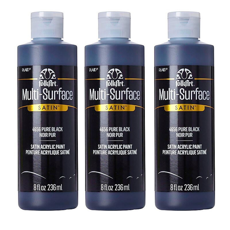 FolkArt Acrylic Paint Multi-Surface Satin, 8oz., Pure Black, 3/Pack(FLK4656-3) image 1