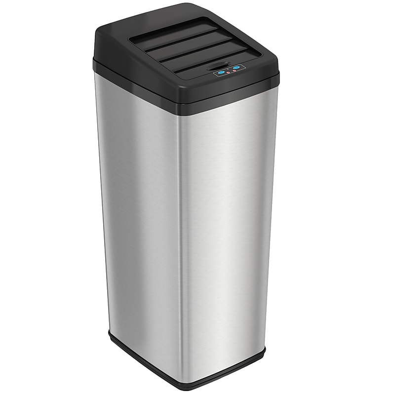 iTouchless Stainless Steel Sliding Lid Sensor Trash Can with AbsorbX Odor Control System, 14 Gal., Silver(IT14SC) image 1