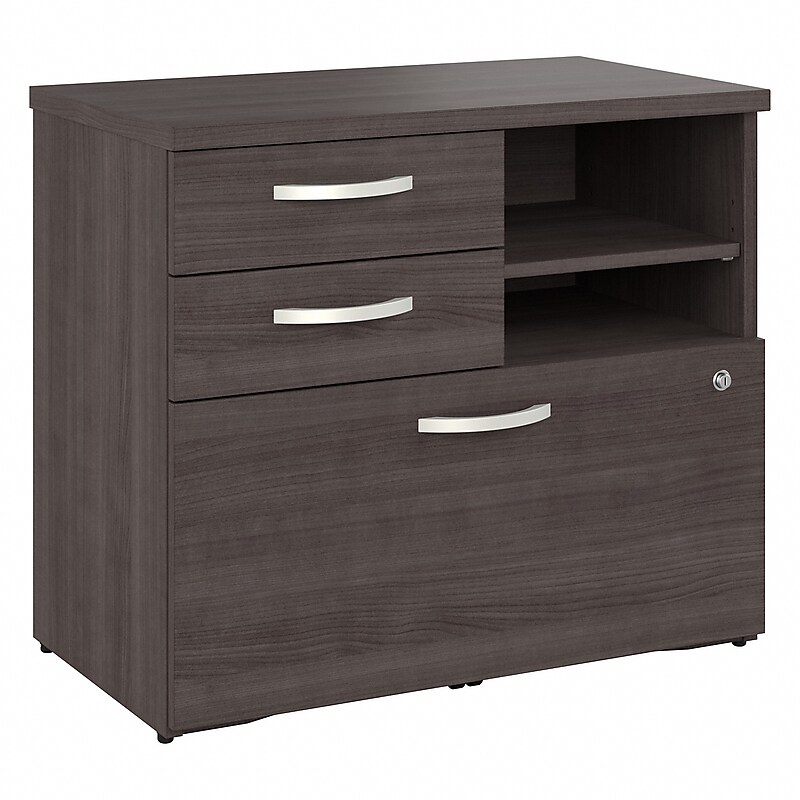 Bush Business Furniture Studio A 26" Office Storage Cabinet with 2 Shelves and Drawers, Storm Gray (SDF130SGSU-Z) image 1