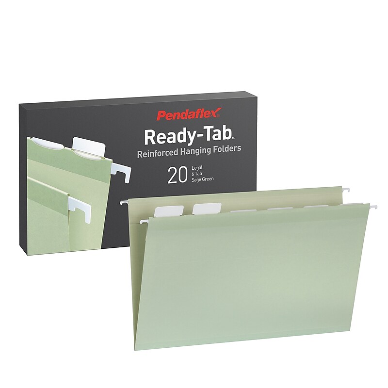 Pendaflex Reinforced Hanging File Folder, 6-Tab, Legal, Sage Green, 20/Box (1009464) image 1
