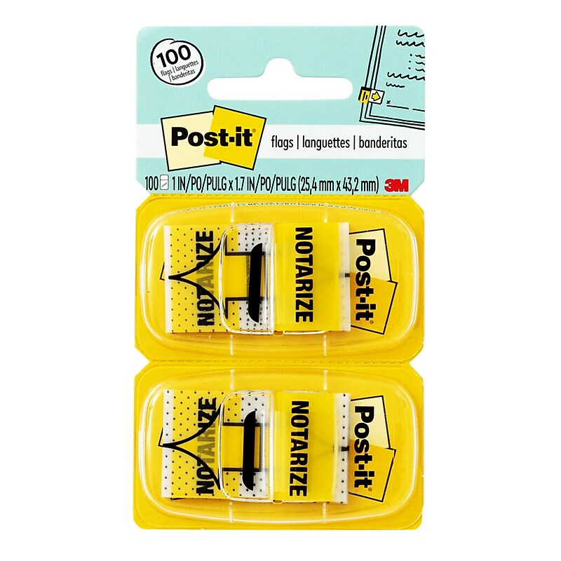 Post-it 'Notarize' Message Flags, 1" Wide, Yellow, 100 Flags/Pack (680-NZ2) image 1