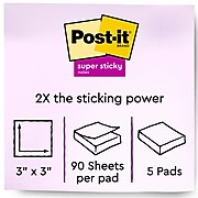 Post-it® Super Sticky Notes, 3" x 3", Iris, 90 Sheets/Pad, 5 Pads/Pack (654-5SSCG)