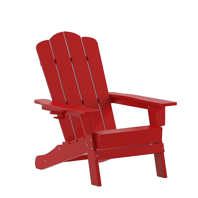 Flash Furniture Newport Adirondack Chair with Cup Holder, Red (LEHMP104410RD) image 1