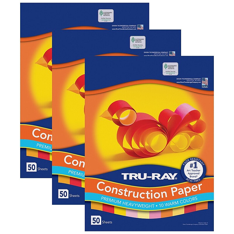 Tru-Ray 12" x 18" Construction Paper, Warm Assorted, 50 Sheets/Pack, 3 Packs/Bundle (PAC102948-3) image 1