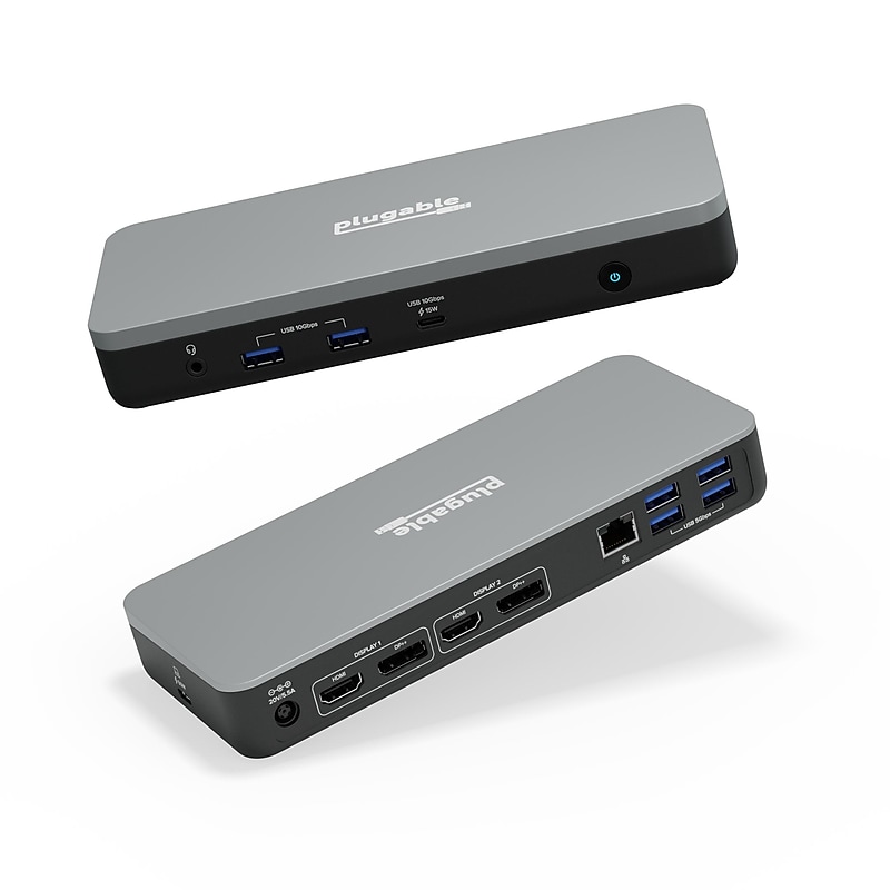 Plugable 12-in-1 USB-C Dual Monitor Docking Station for Chromebooks, 60W, Silver/Black (UD-MSTHDC) image 1