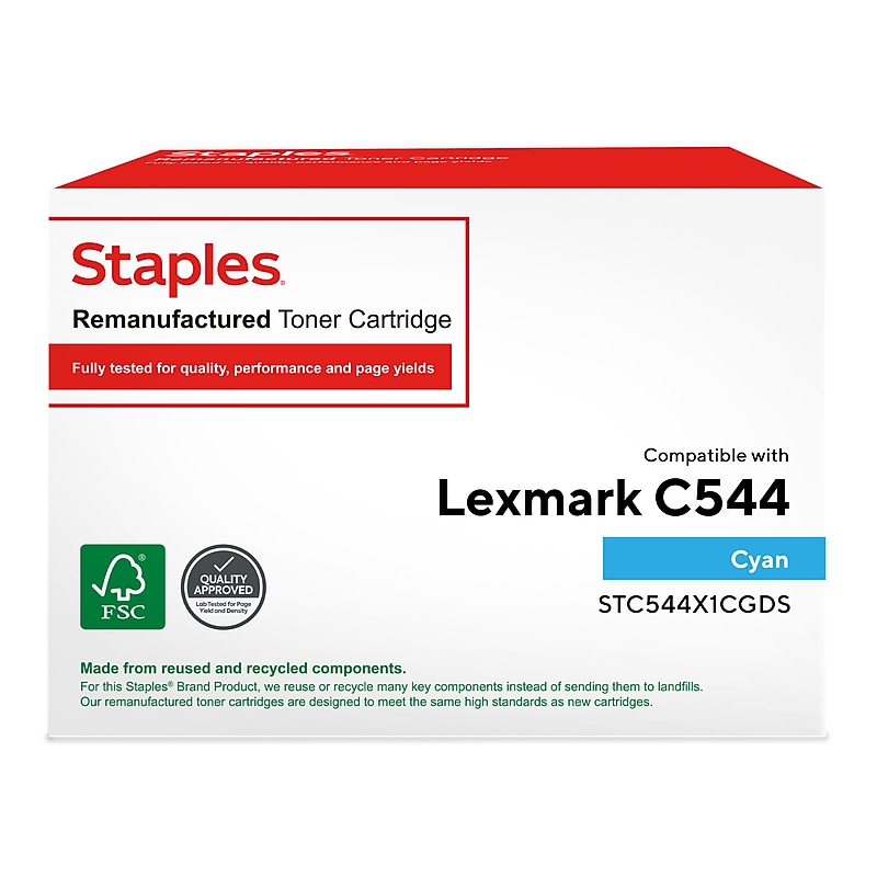 Staples Remanufactured Cyan Extra High Yield Toner Cartridge Replacement for Lexmark (TRC544X1CGDS/STC544X1CGDS) image 1