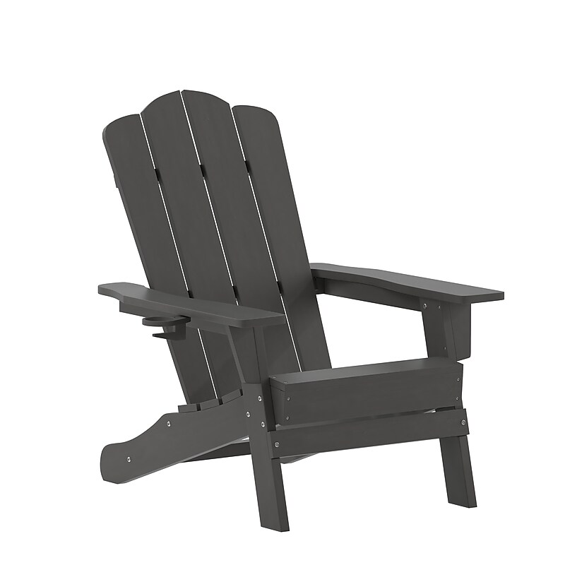 Flash Furniture Newport Adirondack Chair with Cup Holder, Gray (LEHMP104410GY) image 1