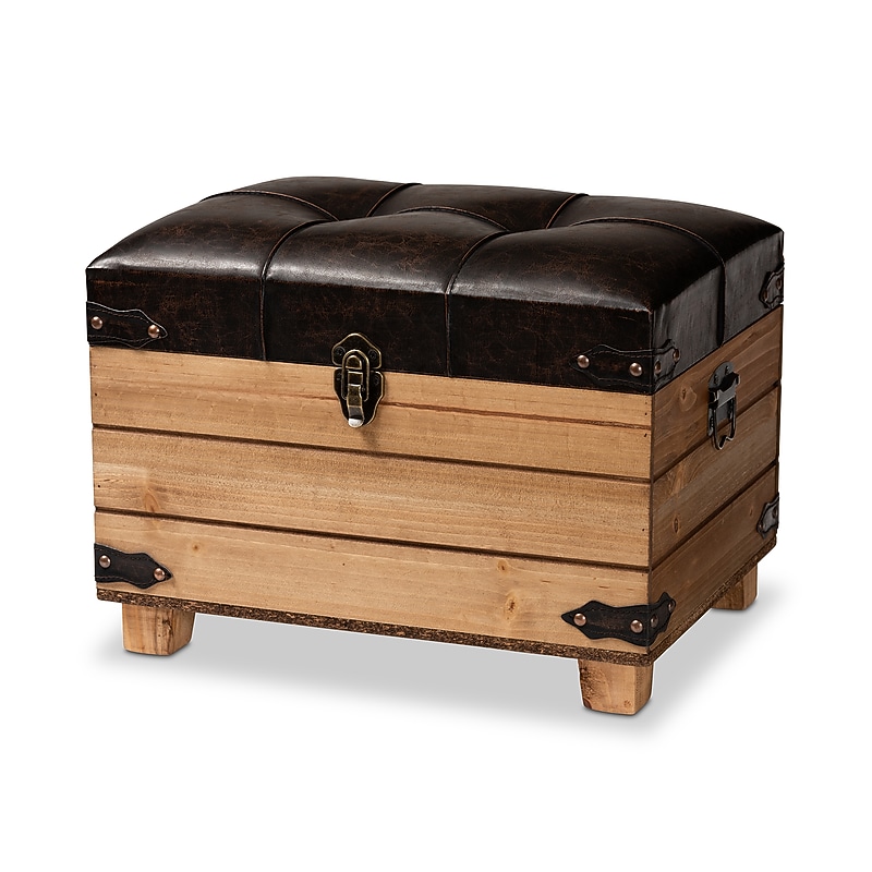 Baxton Studio Edmund Faux Leather Storage Ottoman, Dark Brown/Oak Brown (191-11904-HiT) image 1
