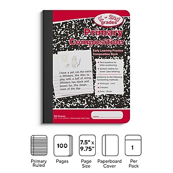 Staples® 1-Subject Composition Notebooks, 7.5" x 9.75", Specialty Ruled, 100 Sheets, Red/Black Marble (42079C)